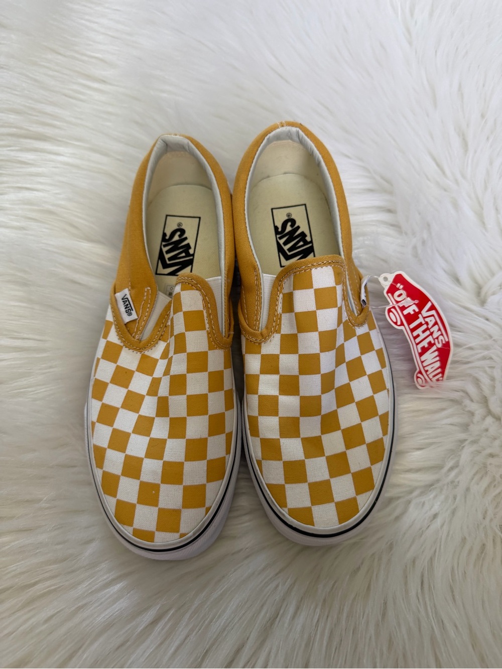 Vans Classic Slip-On Mustard/White Checkerboard Shoes Sz 7